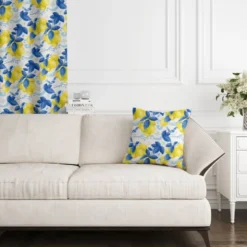 Citron jaune et oiseau bleu - Fond blanc - Création Pilar Berrio