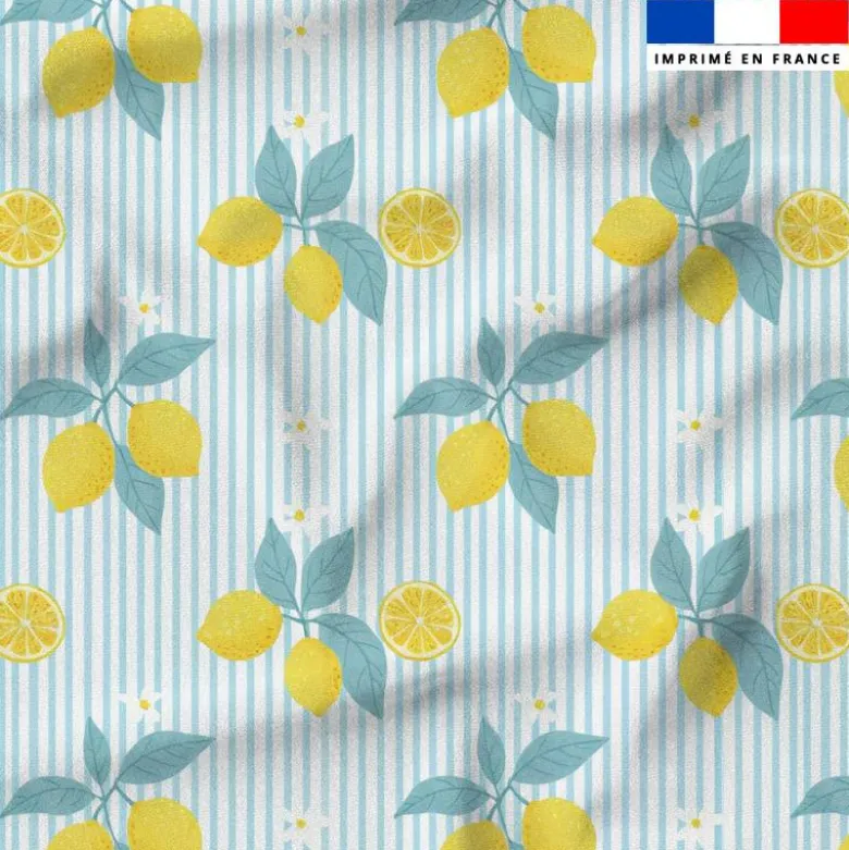 Citrons et rayures fines bleu clair - Fond blanc