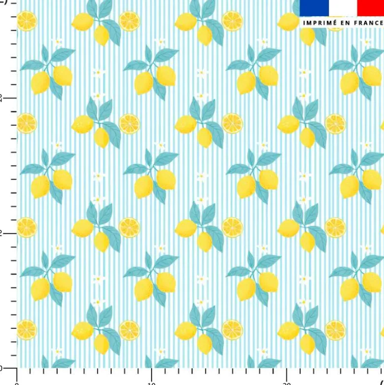 Citrons et rayures fines bleu clair - Fond blanc