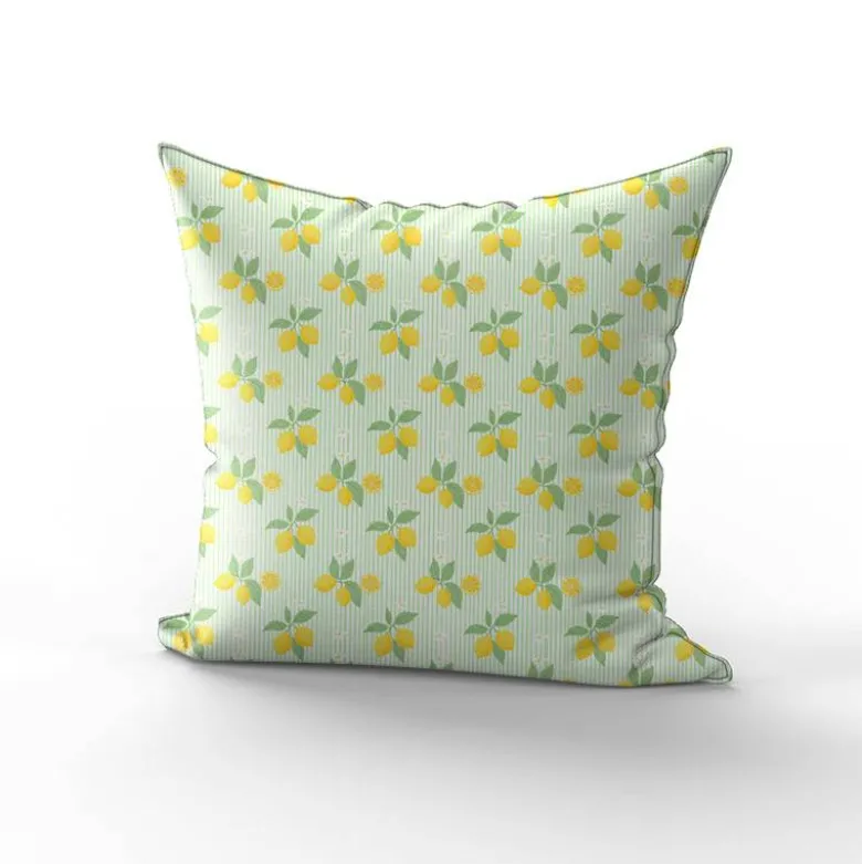 Citrons et rayures fines vertes - Fond blanc