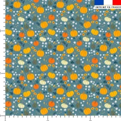 Citrouille et petites fleurs - Fond bleu gris