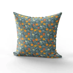 Citrouille et petites fleurs - Fond bleu gris