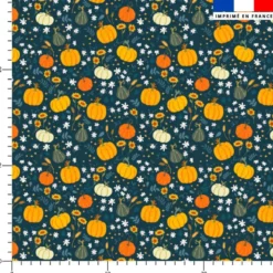 Citrouille et petites fleurs - Fond bleu pétrole