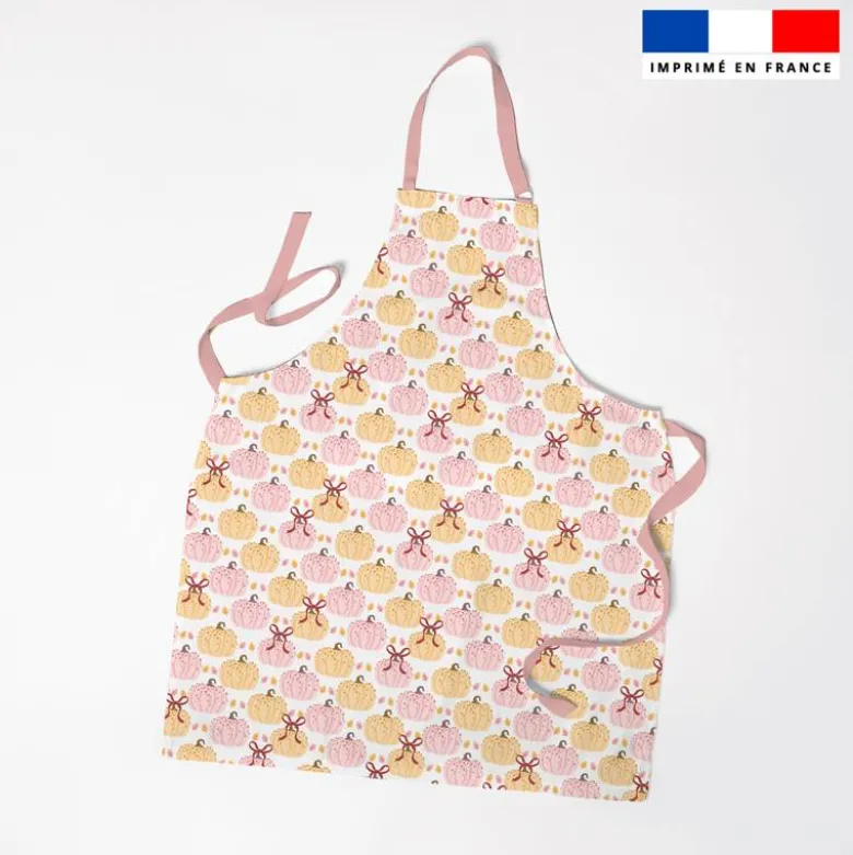 Citrouille ruban et feuilles douceurs d'automne pastel - Fond vichy rose