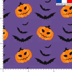 Citrouilles et chauves-souris noires - Fond violet