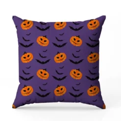 Citrouilles et chauves-souris noires - Fond violet