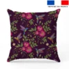Colibri et fleur effet brodé - Fond violet foncé