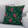 Colibri et fleur effet brodé - Fond vert forêt