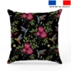 Colibri et fleur effet brodé - Fond noir