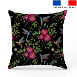 Colibri et fleur effet brodé - Fond noir