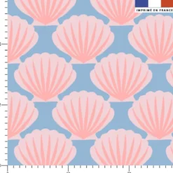 Coquillages roses - Fond bleu - Création Andréa Leonelli