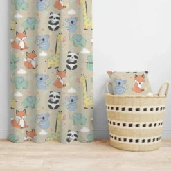 Coton beige motif animaux kawaii pastel