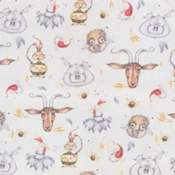 Coton blanc motif animaux de la ferme - Création Audrey Baudo