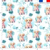 Coton blanc motif labrador fleurs et arrondis aquarelle