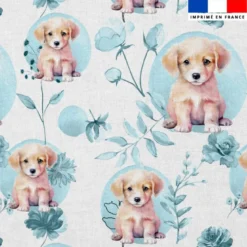 Coton blanc motif labrador fleurs et arrondis aquarelle