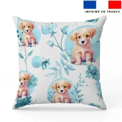 Coton blanc motif labrador fleurs et arrondis aquarelle