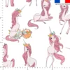 Coton blanc motif licorne princesse