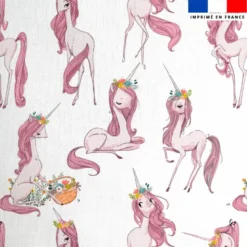Coton blanc motif licorne princesse