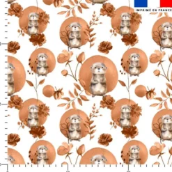 Coton blanc motif loutre fleurs et arrondis aquarelle
