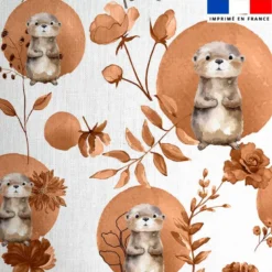 Coton blanc motif loutre fleurs et arrondis aquarelle