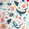 Coton blanc motif monde sous-marin