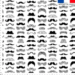 Coton blanc motif moustaches noires