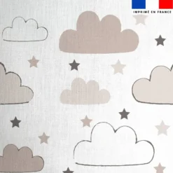 Coton blanc motif nuages et étoiles taupes