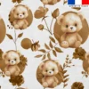Coton blanc motif ourson fleurs et arrondis aquarelle