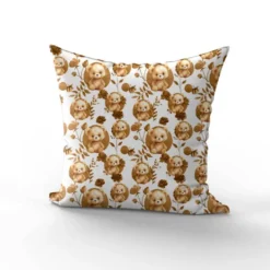 Coton blanc motif ourson fleurs et arrondis aquarelle