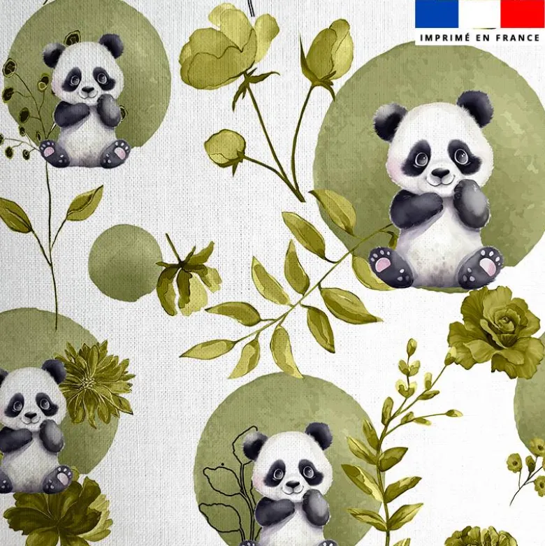 Coton blanc motif panda fleurs et arrondis aquarelle