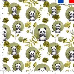 Coton blanc motif panda fleurs et arrondis aquarelle