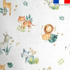 Coton blanc motif safari animaux aquarelle