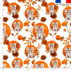 Coton blanc motif tigre fleurs et arrondis aquarelle