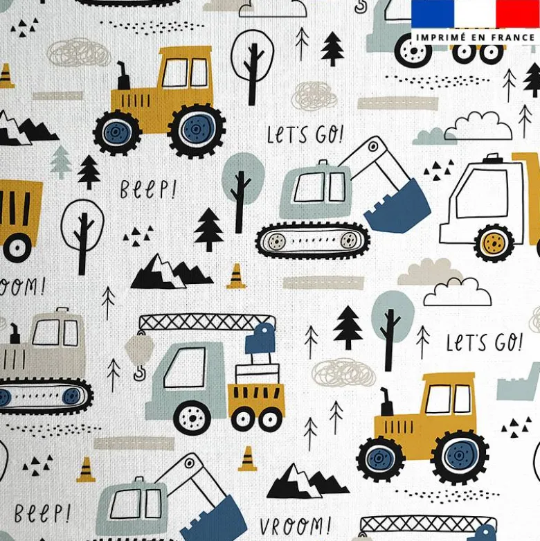 Coton blanc motif tracteur