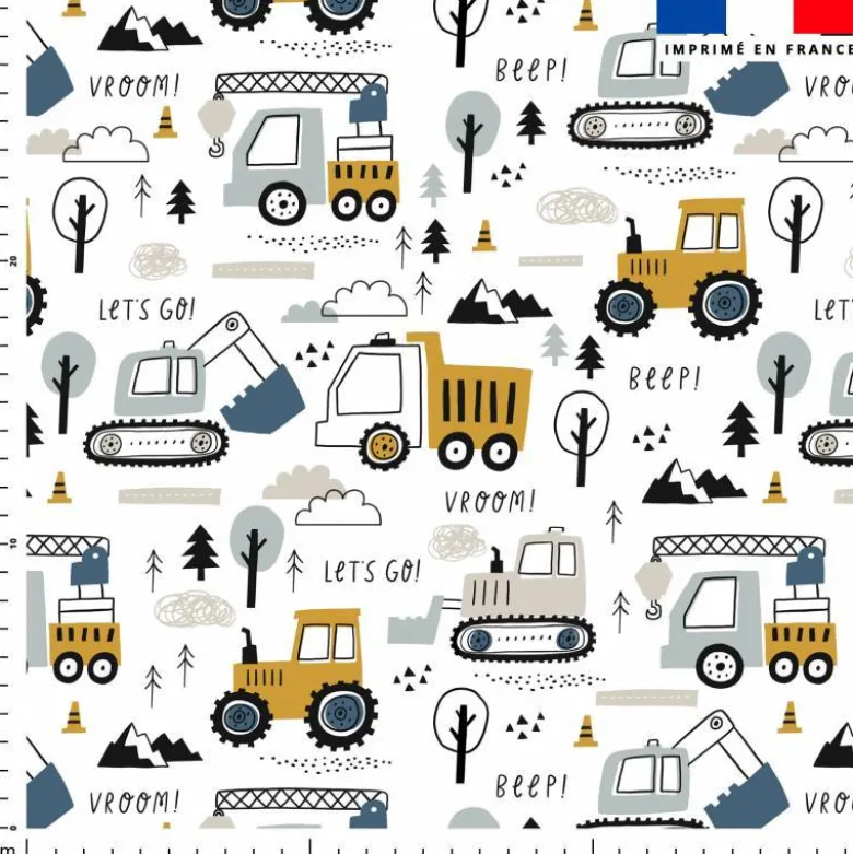 Coton blanc motif tracteur