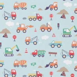Coton bleu clair motif camions
