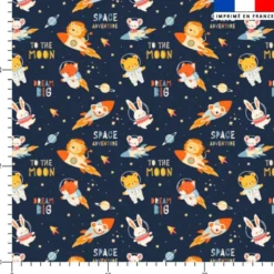 Coton bleu motif animaux dans l'espace