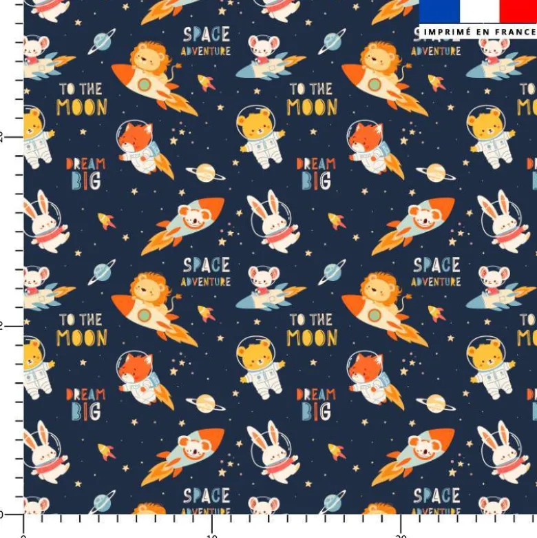Coton bleu motif animaux dans l'espace