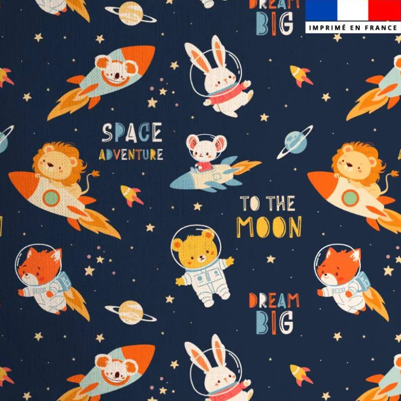 Coton bleu motif animaux dans l'espace