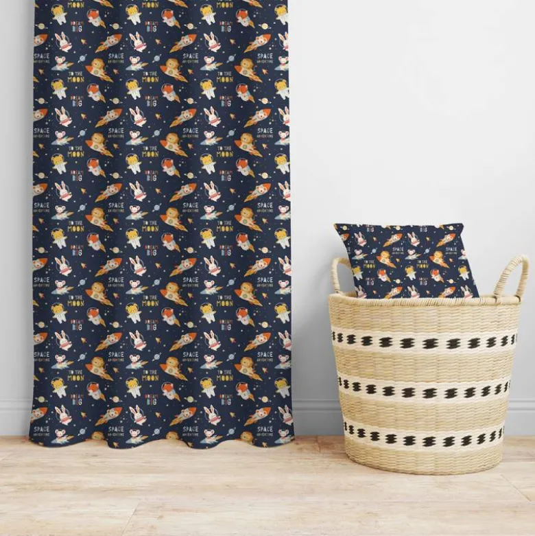 Coton bleu motif animaux dans l'espace