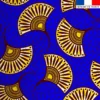Coton bleu motif fleur wax jaune