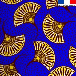 Coton bleu motif fleur wax jaune
