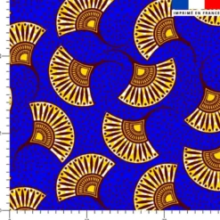 Coton bleu motif fleur wax jaune