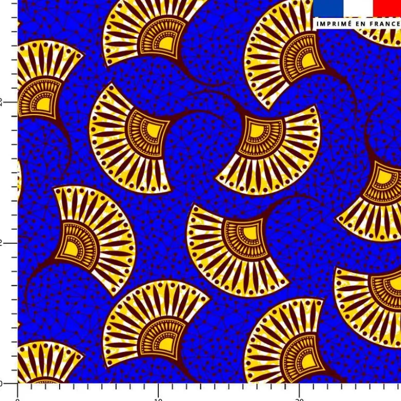 Coton bleu motif fleur wax jaune