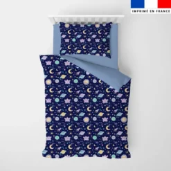 Coton bleu nuit motif astres kawaii