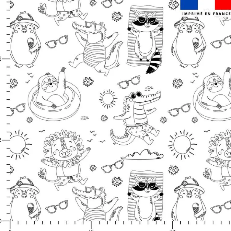 Coton à colorier motif animaux à la plage