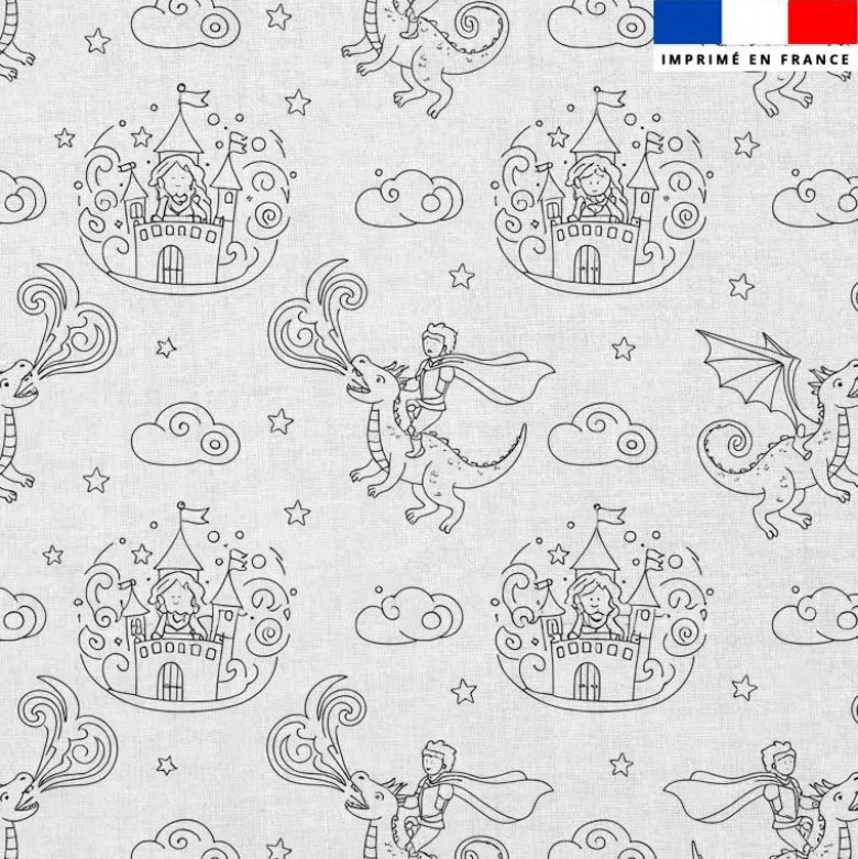 Coton à colorier motif dragon prince et princesse
