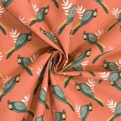 Coton corail motif cacatoes liki