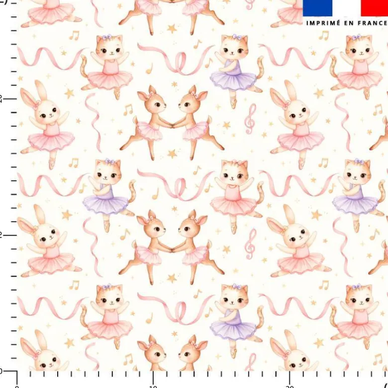 Coton écru motif animaux danseuses