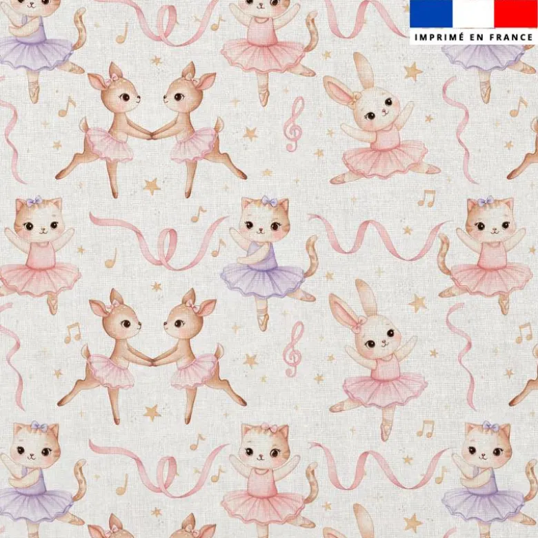 Coton écru motif animaux danseuses